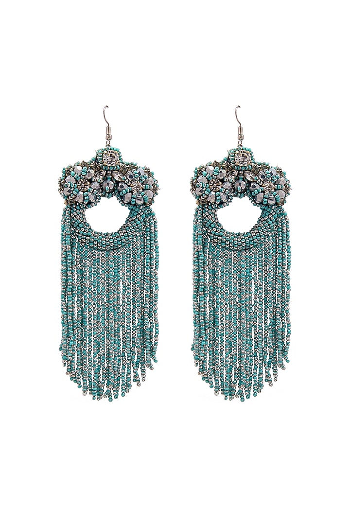 Aqua Hand Embroidered Dangler Earrings by Jyo Das Accessories at Pernia's Pop Up Shop