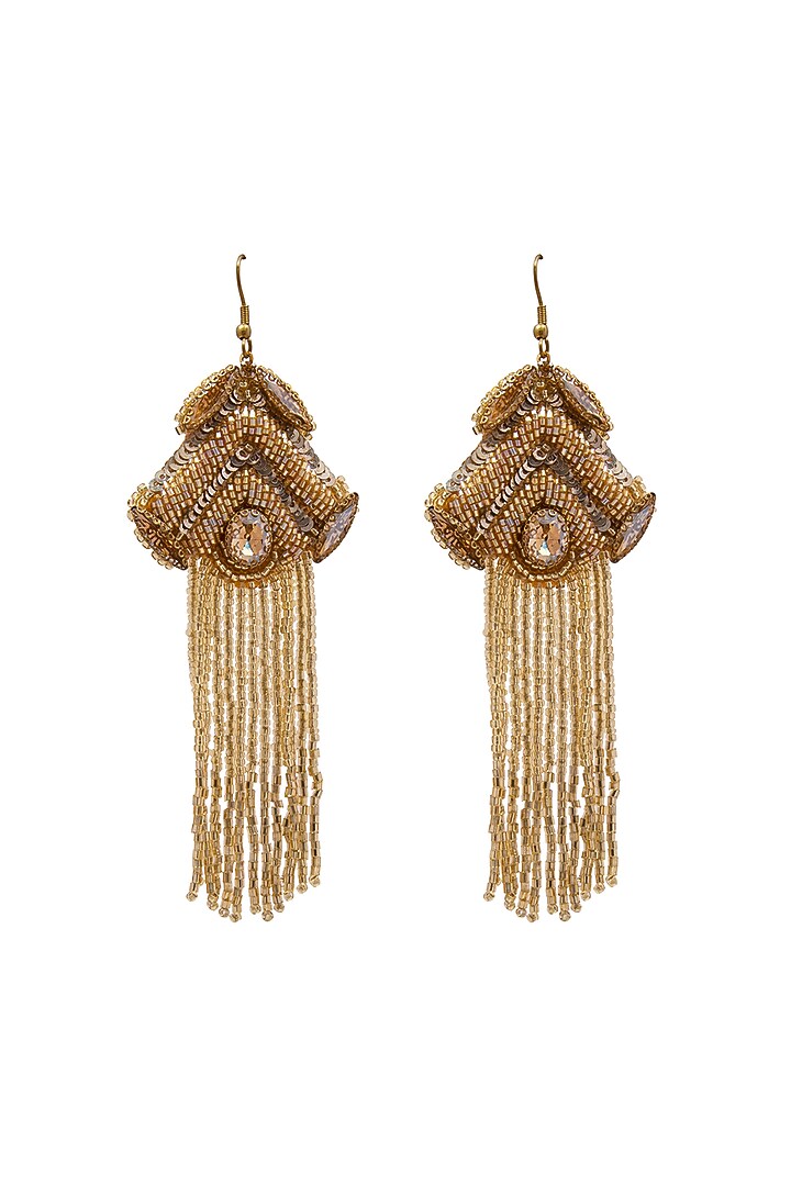 Gold Hand Embroidered Dangler Earrings by Jyo Das Accessories at Pernia's Pop Up Shop