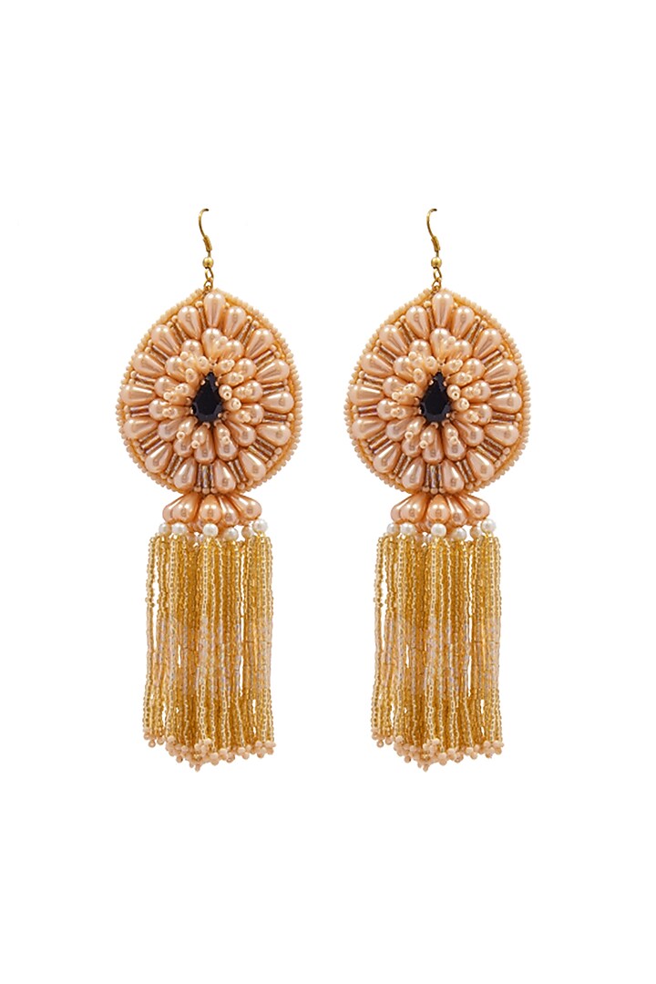 Yellow Hand Embroidered Dangler Earrings by Jyo Das Accessories at Pernia's Pop Up Shop