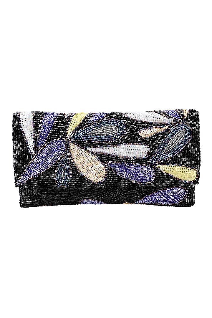 Multi-Colored Velvet Hand Embroidered Clutch by Jyo Das Accessories at Pernia's Pop Up Shop