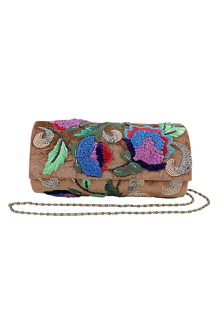 Multi-Colored Velvet Hand Embroidered Clutch by Jyo Das Accessories at Pernia's Pop Up Shop
