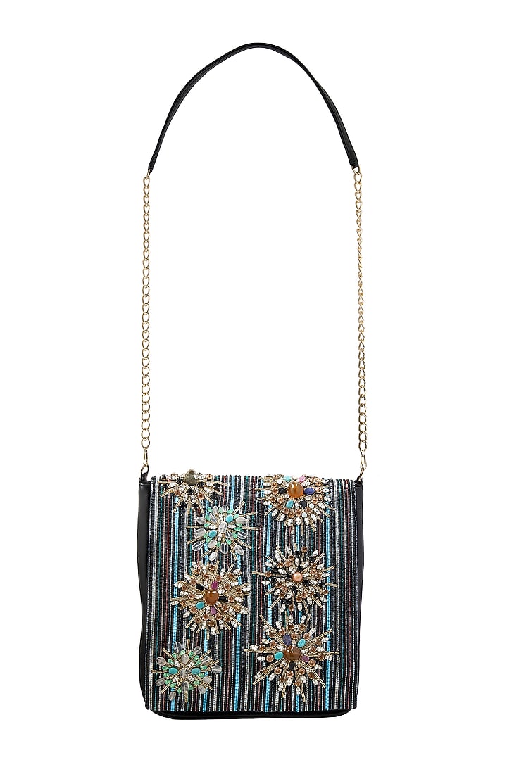 Multi-Colored Leather Hand Embroidered Sling Bag by Jyo Das Accessories at Pernia's Pop Up Shop