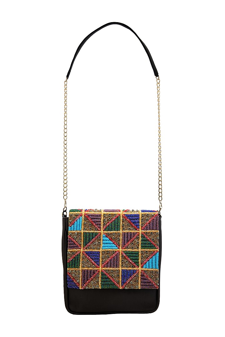 Multi-Colored Leather Hand Embroidered Clutch by Jyo Das Accessories at Pernia's Pop Up Shop