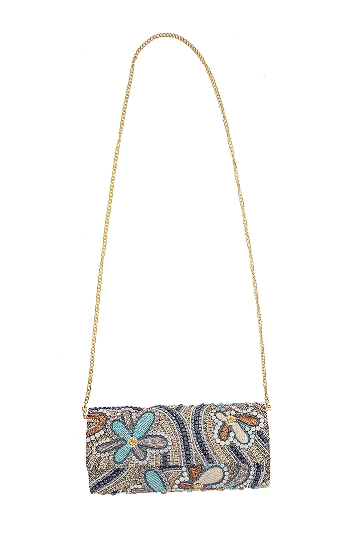 Multi-Colored Leather Hand Embroidered Clutch by Jyo Das Accessories at Pernia's Pop Up Shop