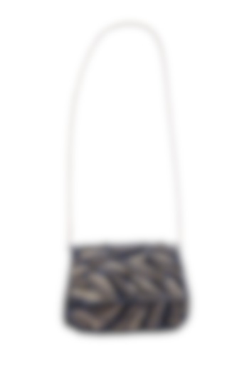 Black Leather Hand Embroidered Clutch by Jyo Das Accessories at Pernia's Pop Up Shop