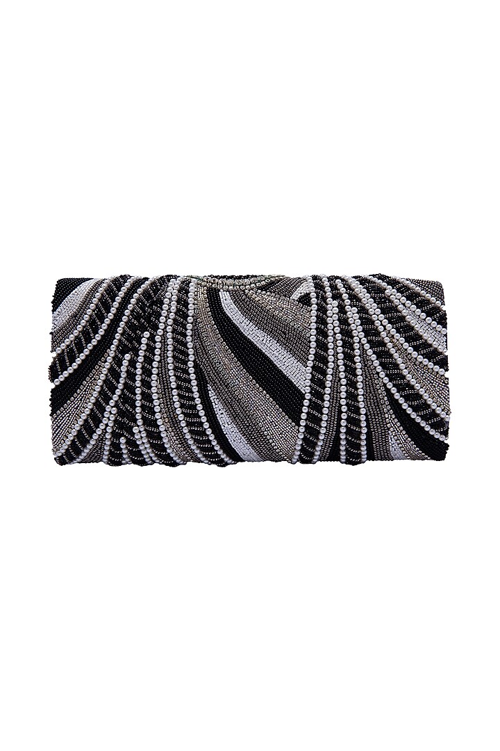 Black Leather Hand Embroidered Clutch by Jyo Das Accessories at Pernia's Pop Up Shop