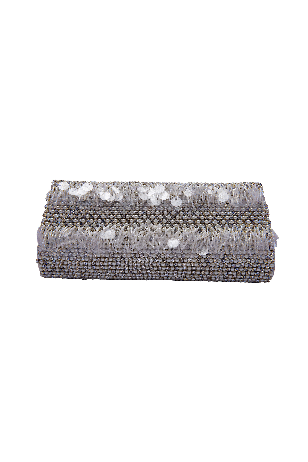 Grey Leather Embroidered Clutch by Jyo Das Accessories at Pernia's Pop Up Shop
