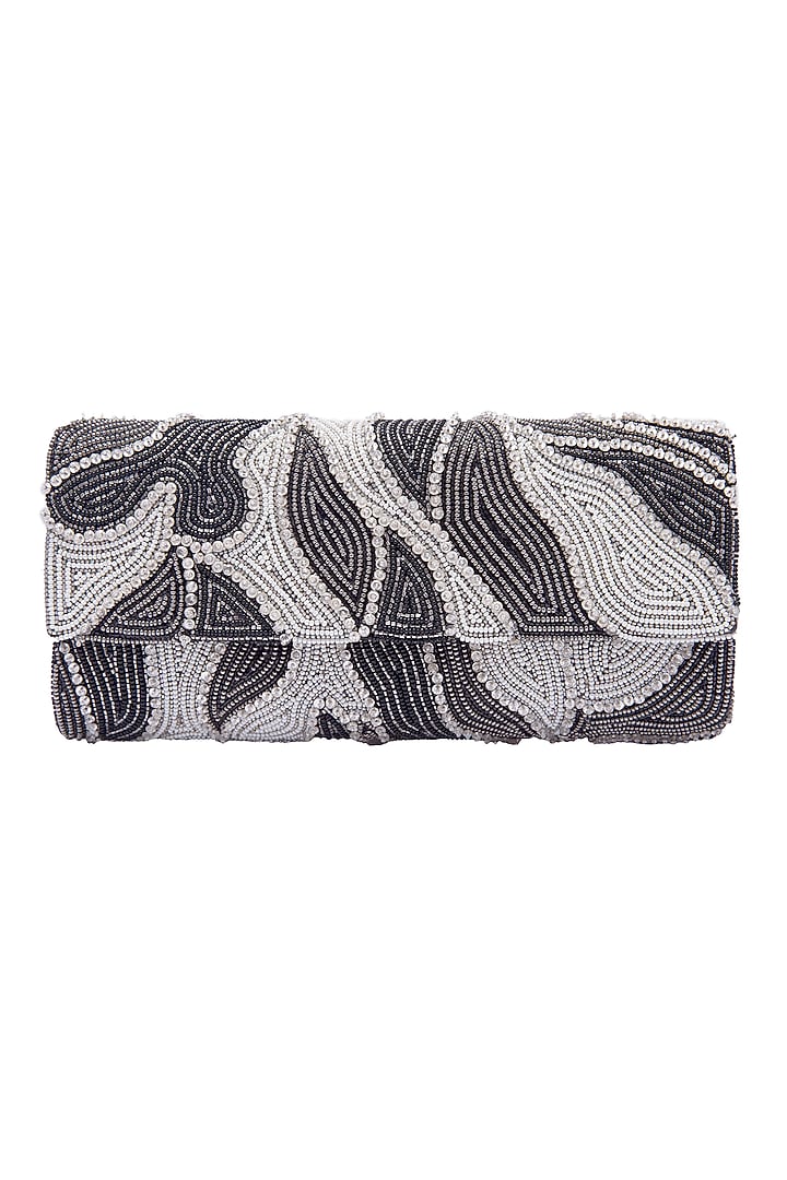 Black Leather Hand Embroidered Clutch by Jyo Das Accessories at Pernia's Pop Up Shop