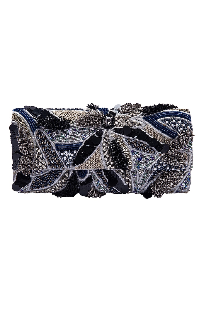 Multi-Colored Leather Embroidered Clutch by Jyo Das Accessories at Pernia's Pop Up Shop