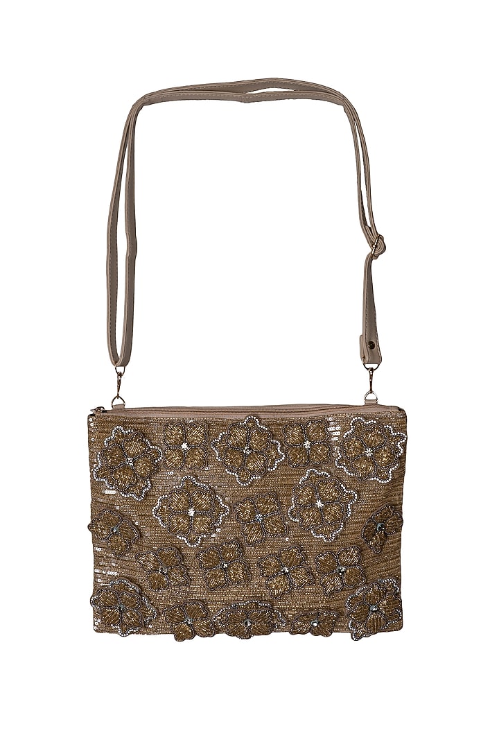 Gold Resin Hand Embroidered Clutch by Jyo Das Accessories at Pernia's Pop Up Shop