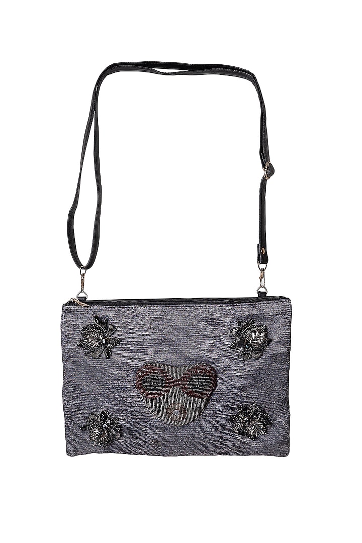 Black Resin Hand Embroidered Clutch by Jyo Das Accessories at Pernia's Pop Up Shop