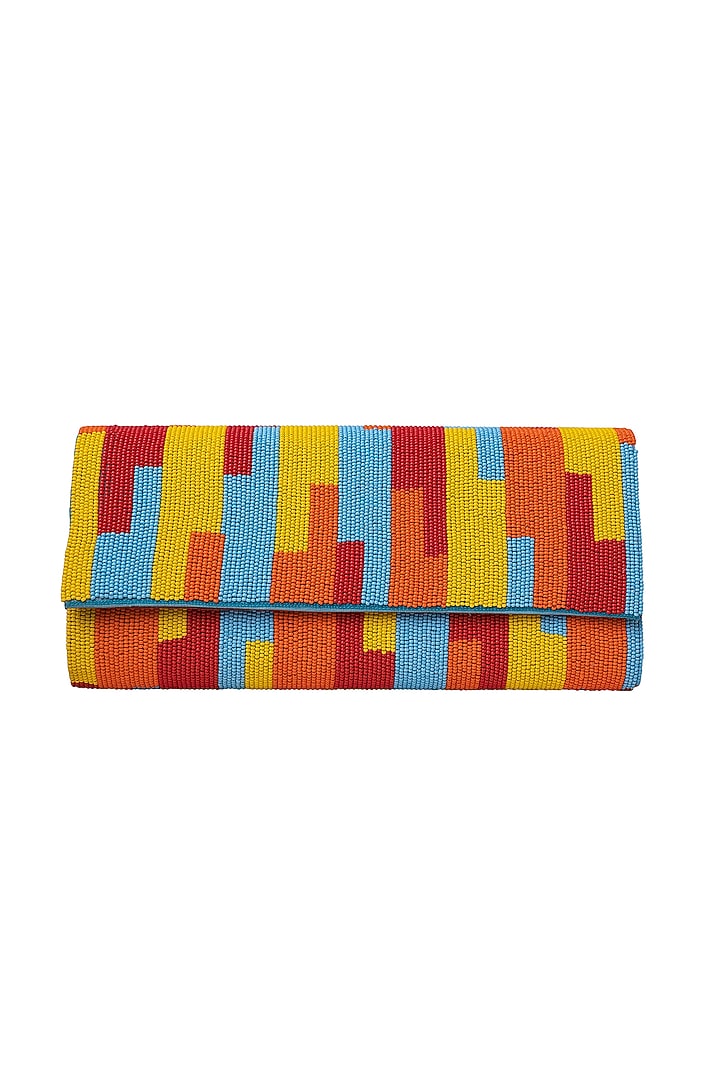 Multi-Colored Leather Hand Embroidered Clutch by Jyo Das Accessories at Pernia's Pop Up Shop