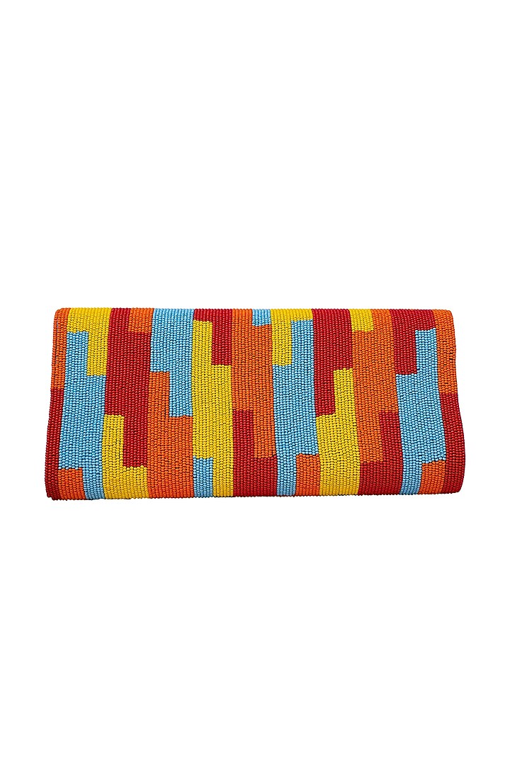 Multi-Colored Leather Hand Embroidered Clutch by Jyo Das Accessories at Pernia's Pop Up Shop