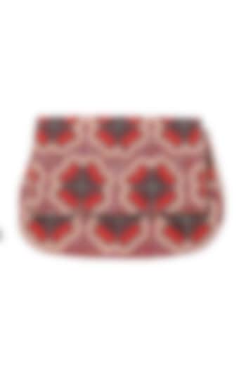 Red Leather Hand Embroidered Clutch by Jyo Das Accessories at Pernia's Pop Up Shop
