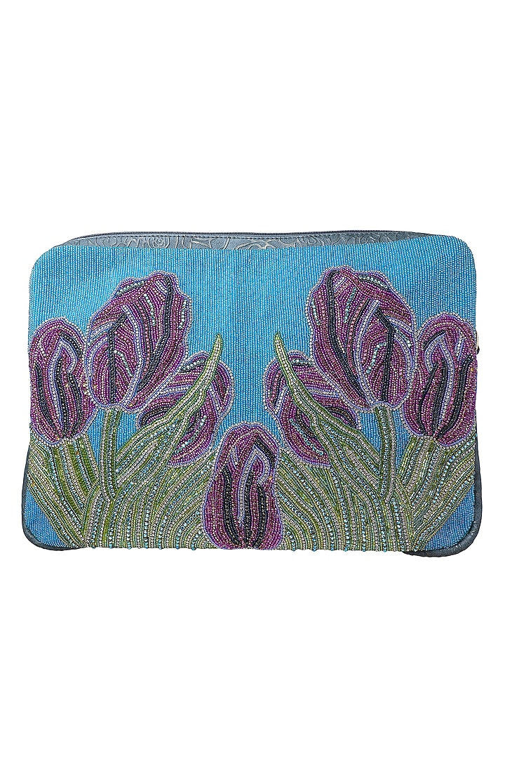 Multi-Colored Leather Hand Embroidered Clutch by Jyo Das Accessories at Pernia's Pop Up Shop