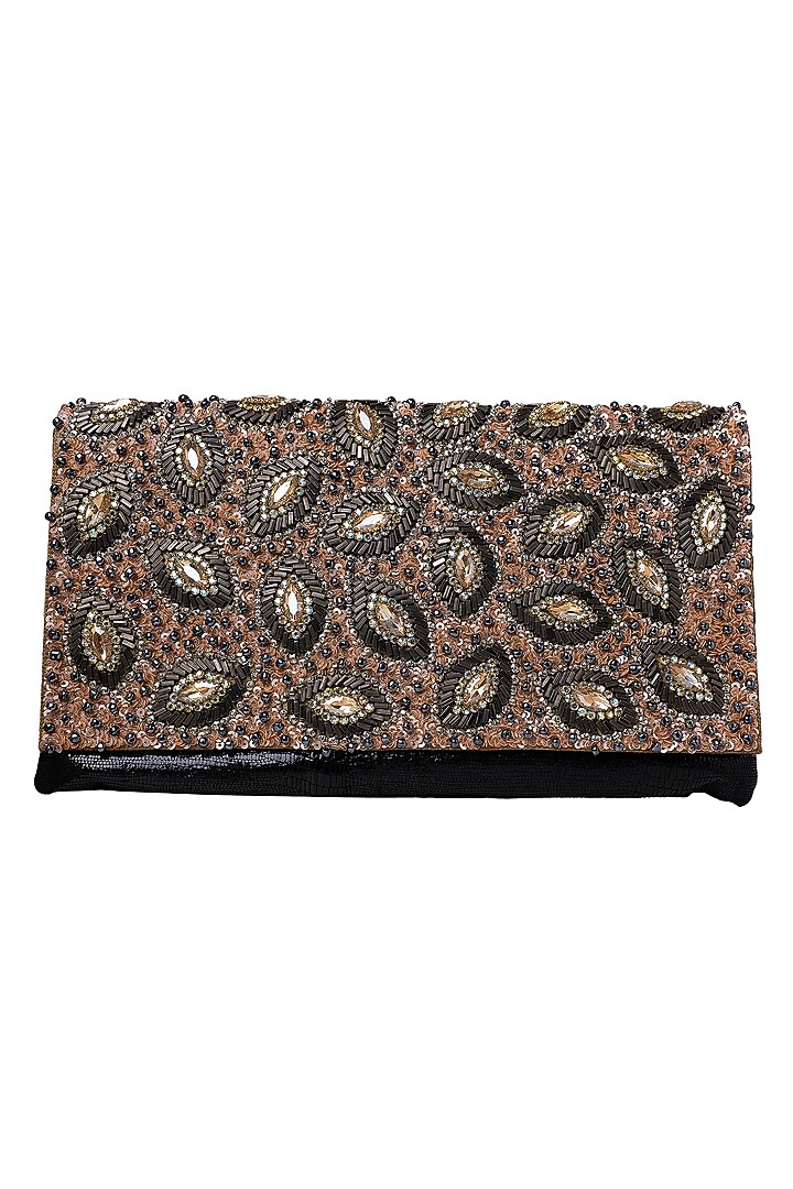 Multi-Colored Leather Hand Embroidered Clutch by Jyo Das Accessories at Pernia's Pop Up Shop