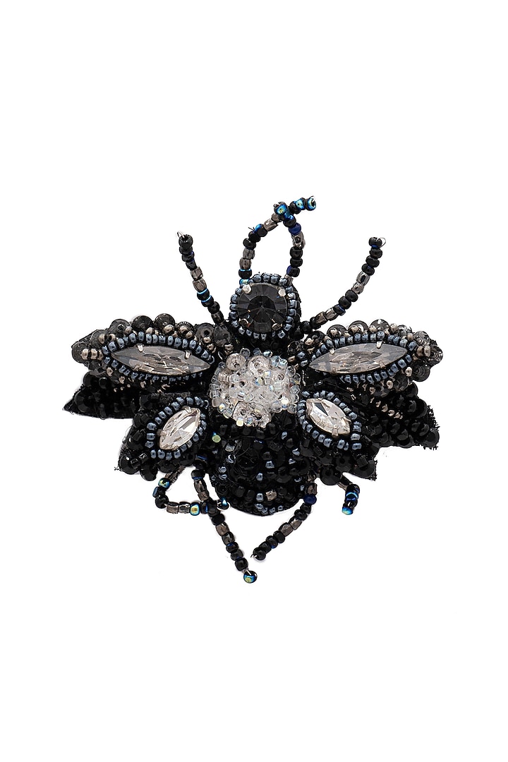 Black Suede Hand Embroidered Brooch by Jyo Das Accessories at Pernia's Pop Up Shop