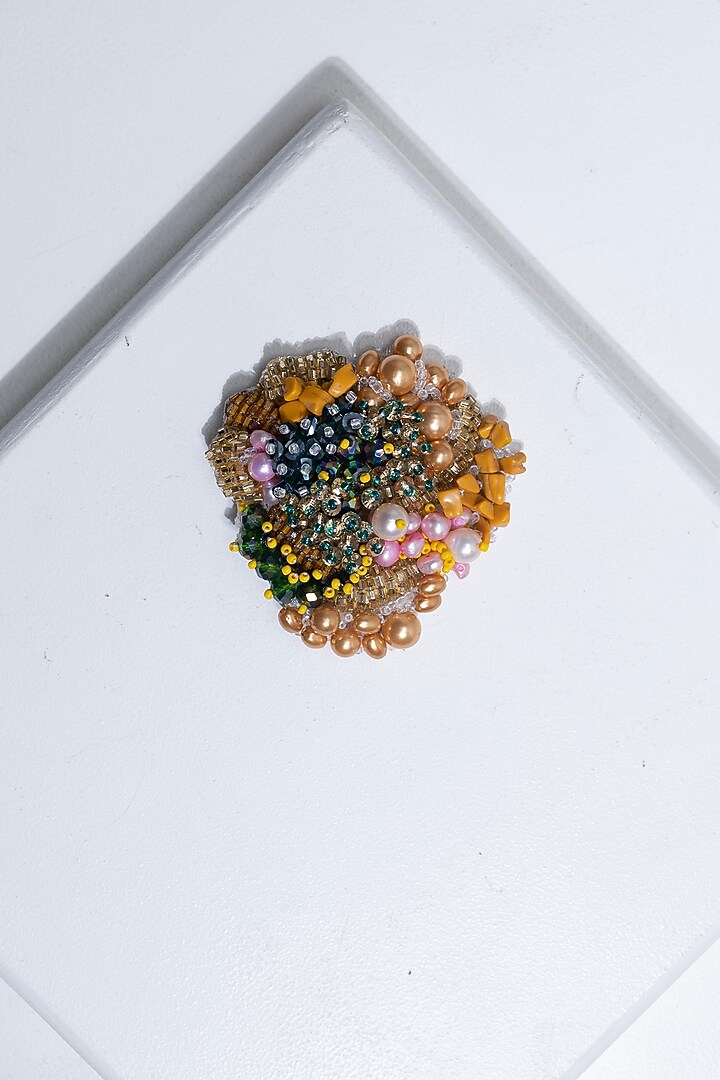 Multi-Colored Suede Hand Embroidered Brooch by Jyo Das Accessories at Pernia's Pop Up Shop