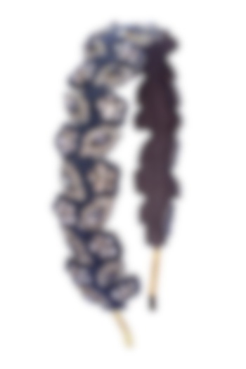 Black Suede & Cotton Hand Embroidered Hairband by Jyo Das Accessories