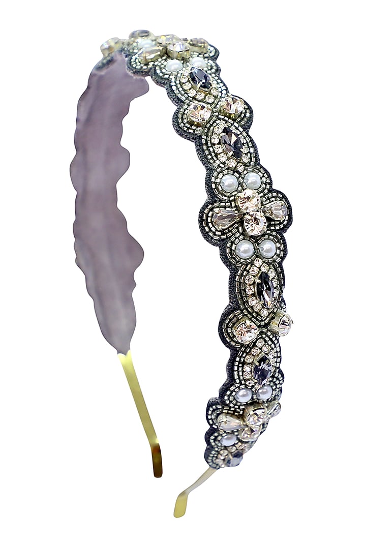 White Suede & Cotton Hand Embroidered Hairband by Jyo Das Accessories at Pernia's Pop Up Shop