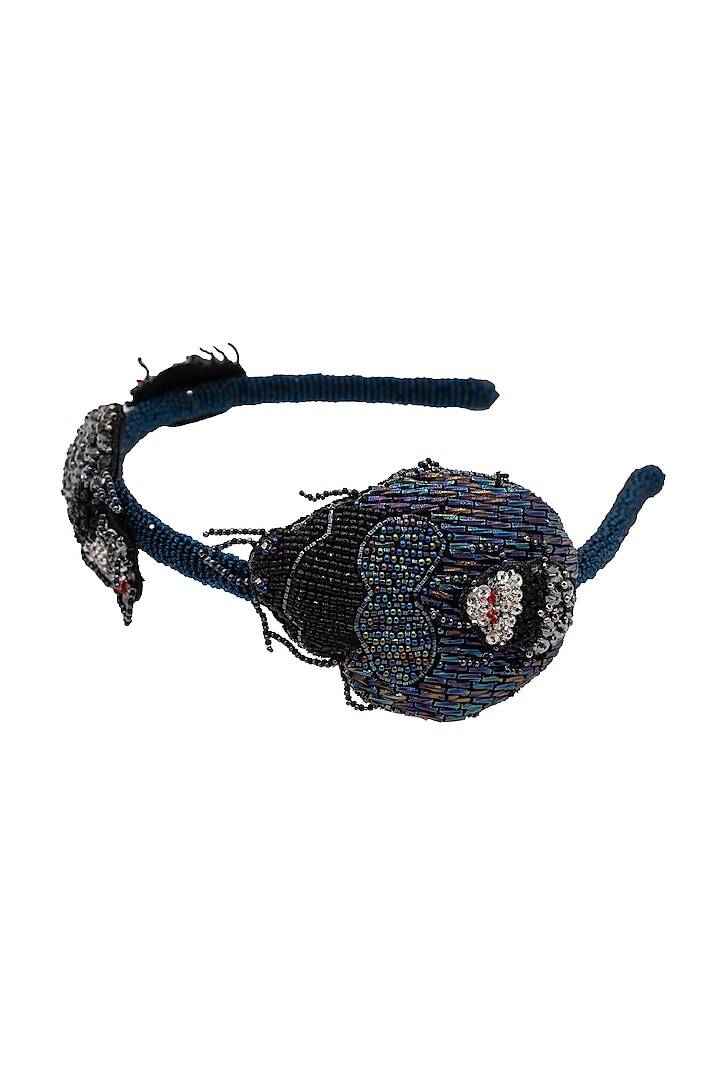Black Suede Hand Embroidered Hairband by Jyo Das Accessories