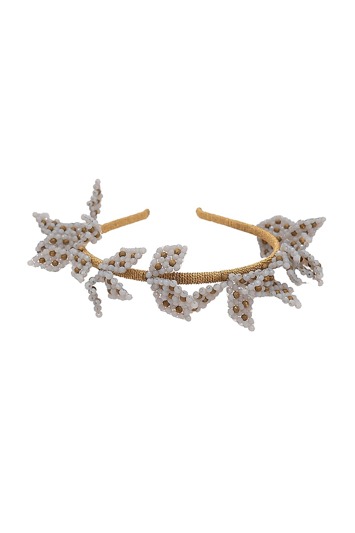 White Suede Hand Embroidered Hairband by Jyo Das Accessories