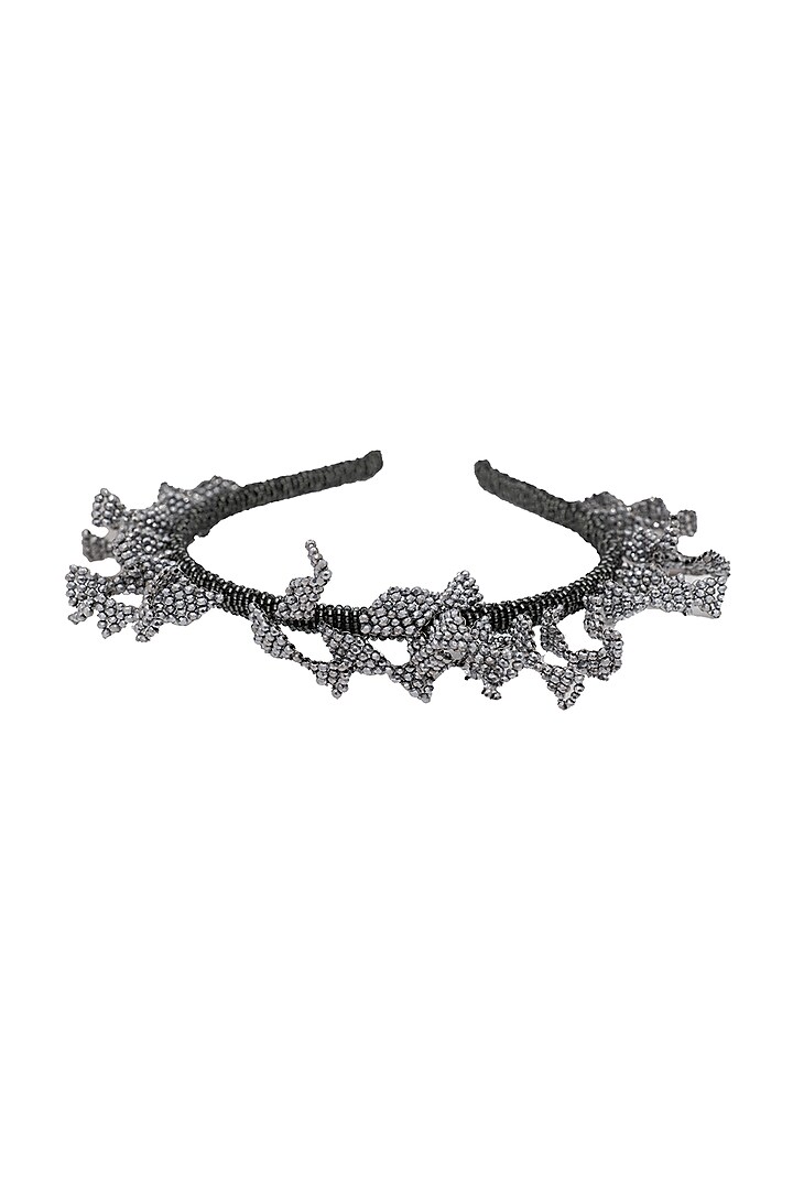 Silver Suede Embroidered Hairband by Jyo Das Accessories
