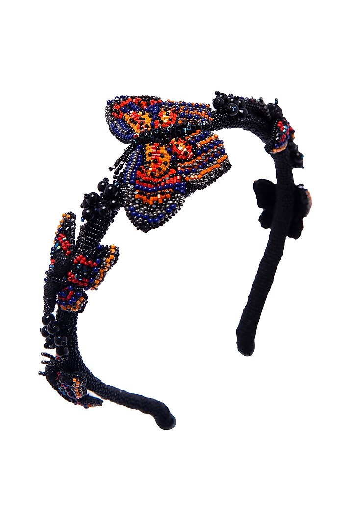 Multi-Colored Organza Silk Hand Embroidered Hairband by Jyo Das Accessories at Pernia's Pop Up Shop