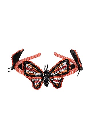 Multi-Colored Suede Hand Embroidered Hairband by Jyo Das Accessories