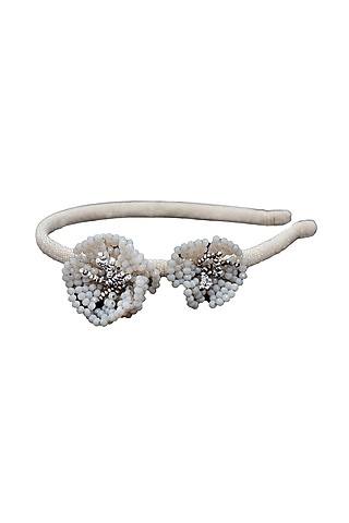 White Suede Hand Embroidered Hairband by Jyo Das Accessories