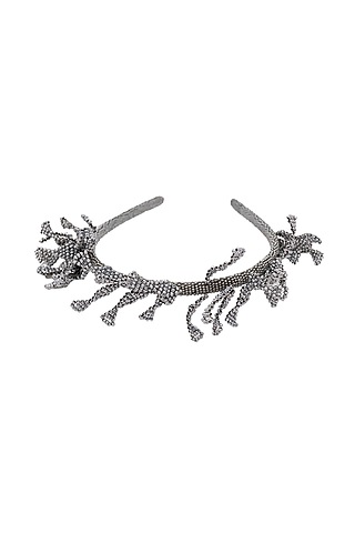 White Suede Embroidered Hairband by Jyo Das Accessories