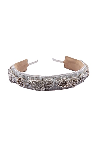 White Suede Hand Embroidered Hairband by Jyo Das Accessories