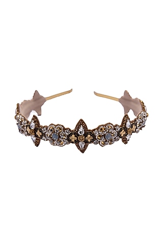 Multi-Colored Suede Hand Embroidered Hairband by Jyo Das Accessories