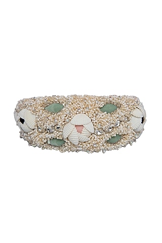 White Suede Hand Embroidered Hairband by Jyo Das Accessories