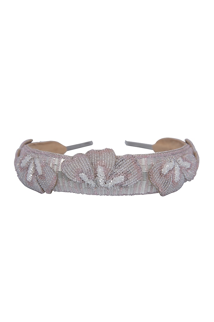 White Suede Embroidered Hairband by Jyo Das Accessories
