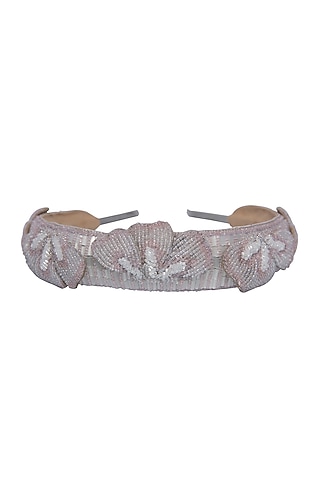 White Suede Embroidered Hairband by Jyo Das Accessories