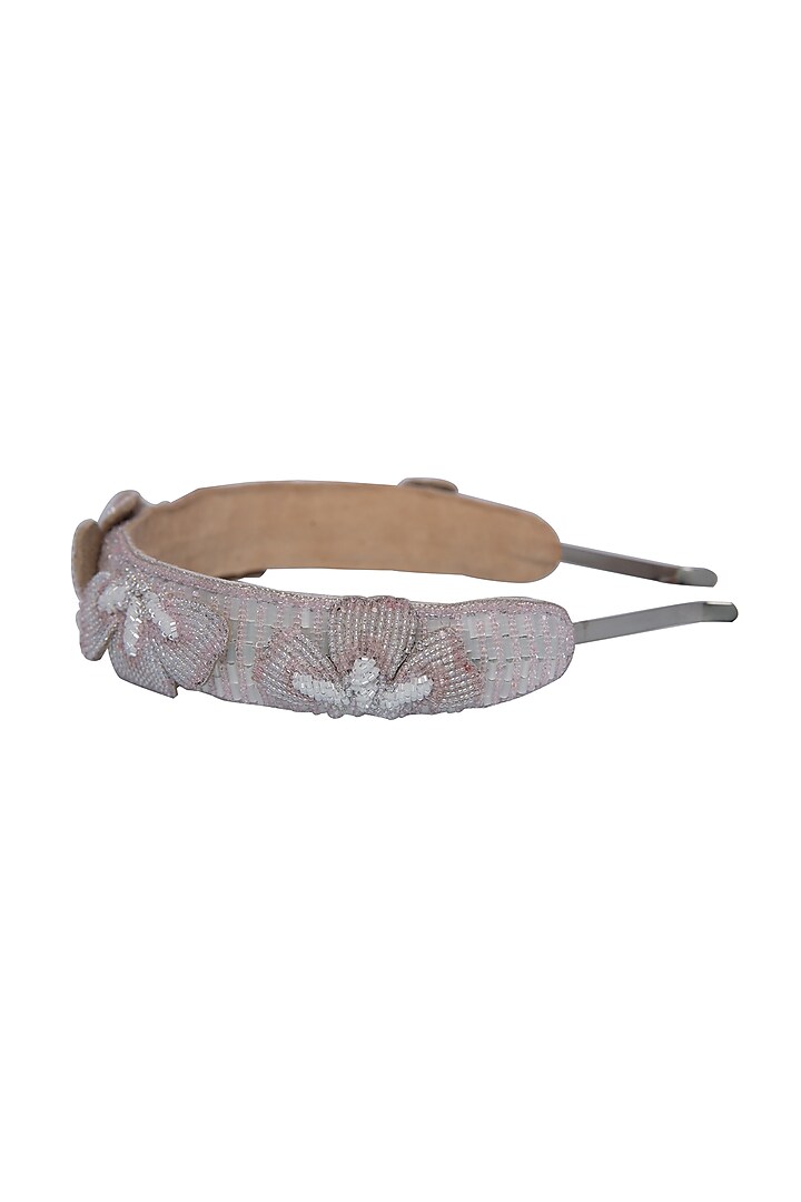 White Suede Embroidered Hairband by Jyo Das Accessories at Pernia's Pop Up Shop