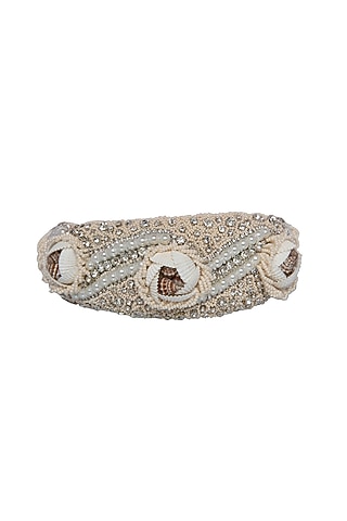White Suede Hand Embroidered Hairband by Jyo Das Accessories