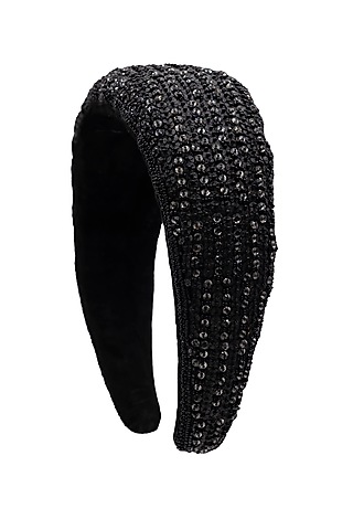 Black Metal & Suede Embroidered Hairband by Jyo Das Accessories