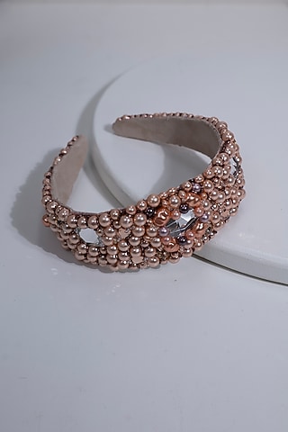 Multi-Colored Metal & Suede Hand Embroidered Hairband by Jyo Das Accessories