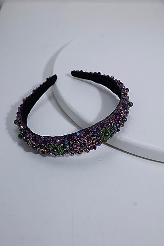Black Suede Hand Embroidered Hairband by Jyo Das Accessories