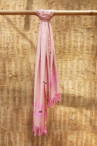 Pink & Black Motif Dupatta by Jyotsna Kalita