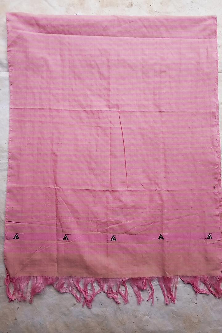 Pink & Black Pure Cotton Dupatta by Jyotsna Kalita