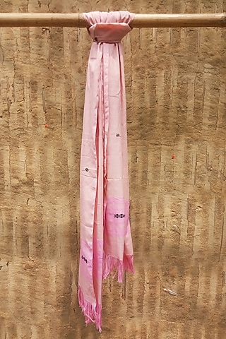 Pink & Black Handwoven Motif Dupatta by Jyotsna Kalita