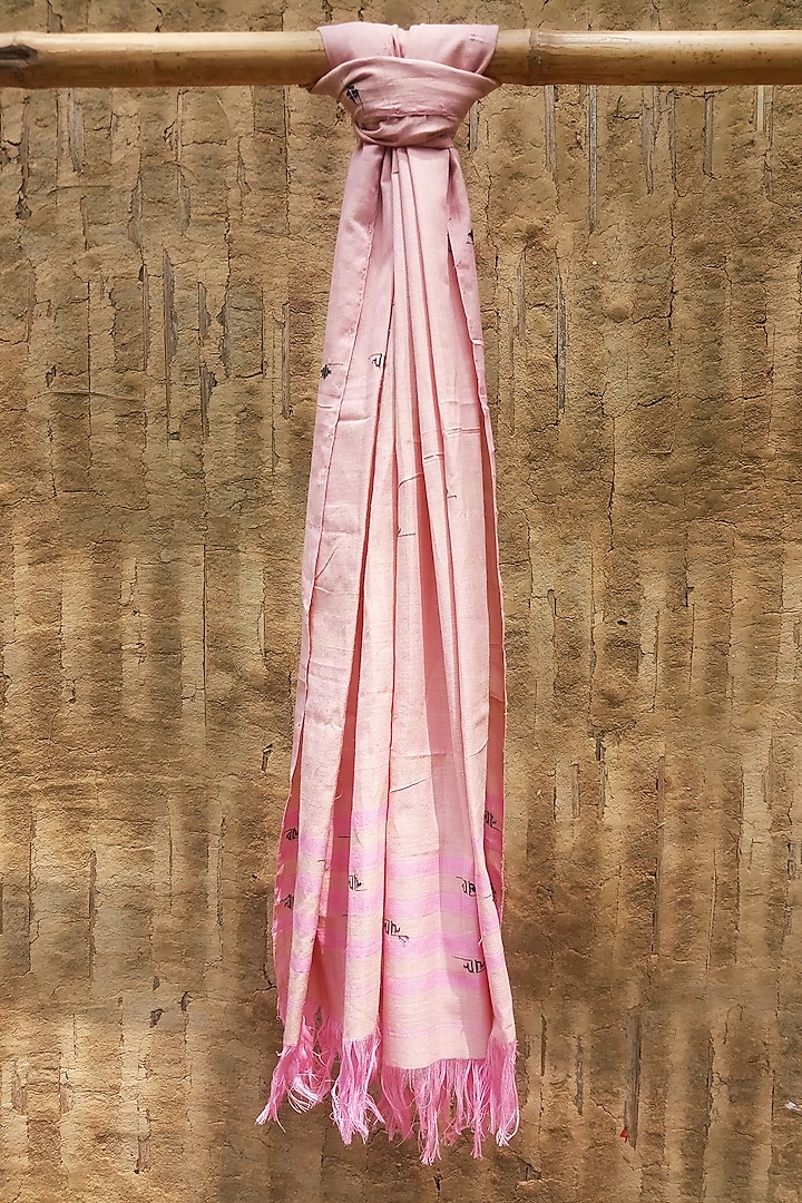 Pink Handwoven Motif Dupatta by Jyotsna Kalita
