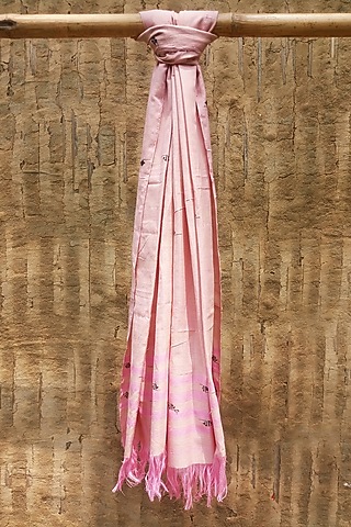 Pink Handwoven Motif Dupatta by Jyotsna Kalita