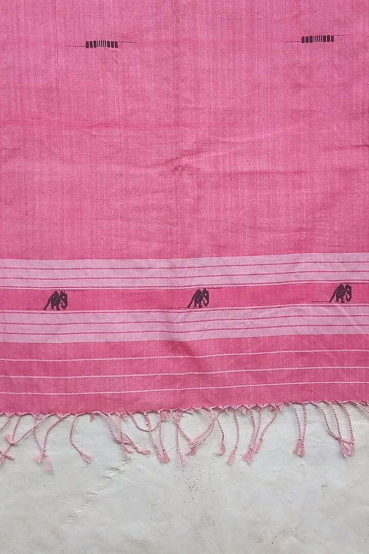 Pink Pure Cotton Handwoven Dupatta by Jyotsna Kalita at Pernia's Pop Up Shop