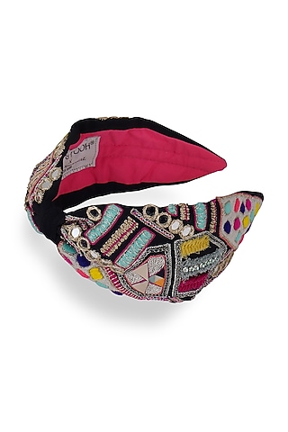 Black Embroidered Headband by Joey & Pooh X Payal Singhal