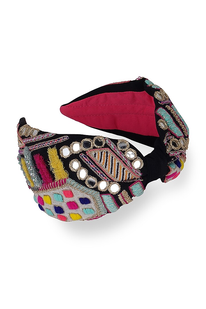 Black Embroidered Headband by Joey & Pooh X Payal Singhal at Pernia's Pop Up Shop