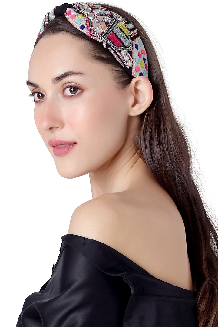 Black Embroidered Headband by Joey & Pooh X Payal Singhal at Pernia's Pop Up Shop